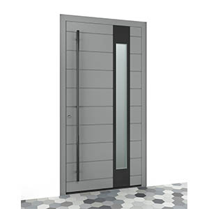 Vrata iz aluminija s steklenimi paneli in lesenimi detajli - elegantna in varna izbira za vaš dom.